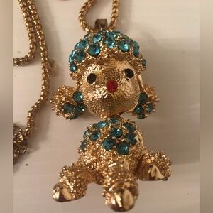 Betsy Johnson Blue Crystal Fancy Poodle Movable Sitting Pendant